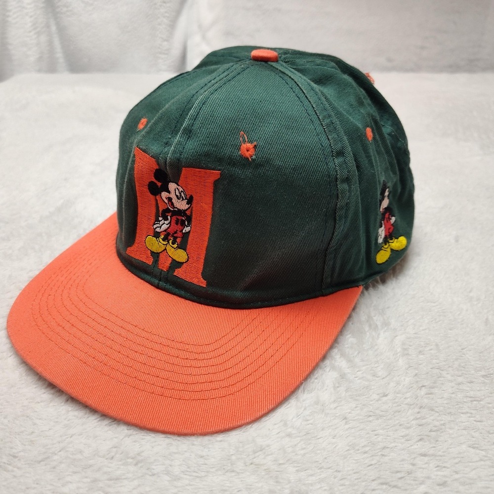 Vintage Mickey Mouse Disney Hat Cap Snap Back One Size Mens Green Cotton Twill